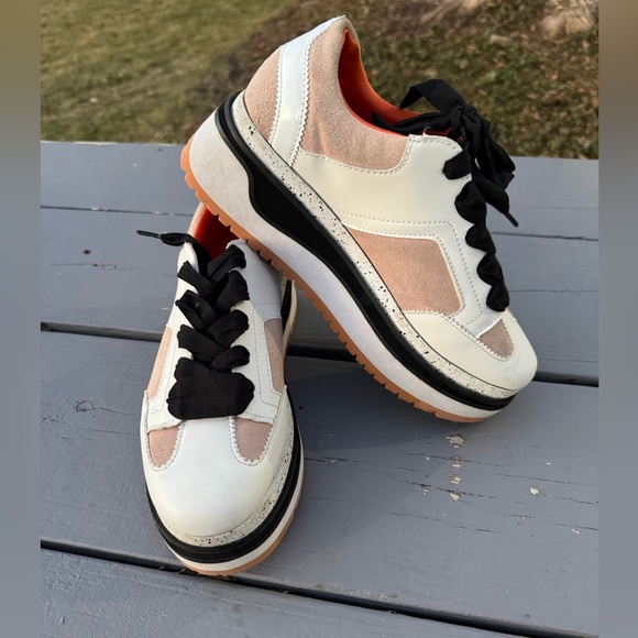 Zara contrast color platform Stylish White and Orange Sneakers S/9 - Picture 5 of 9